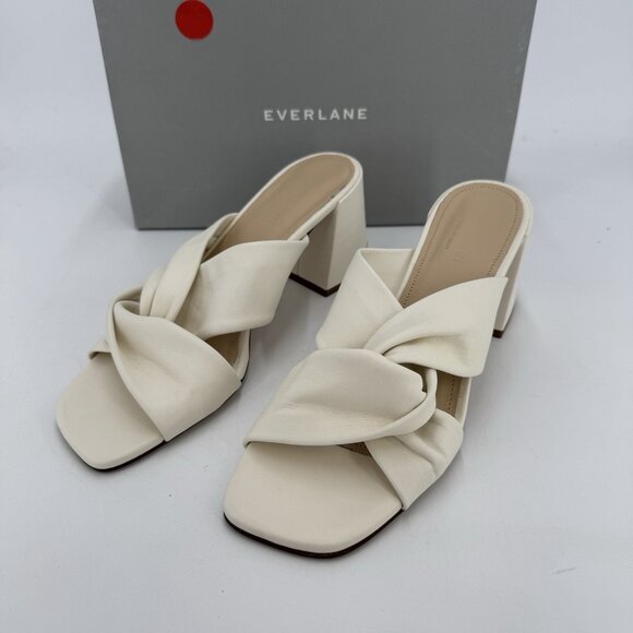 Everlane The Day Twist Heel Sandals sz 9 Parchment Slip-on Leather Block Heel - Picture 4 of 9